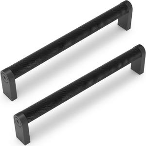 10 Pack Matte Black Cabinet Pulls knurled 6-1/4 Inch Hole Centers Kitchen Cabinet Handles Black Drawer Pulls Cabinet Hardware