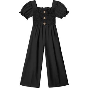 BAVADER Girls Romper 5-14 Years One Piece Girls' Jumpsuits & Rompers Short Sleeve Girls Jumpsuit Floral Smocked Girls Clothes, 9-10Y