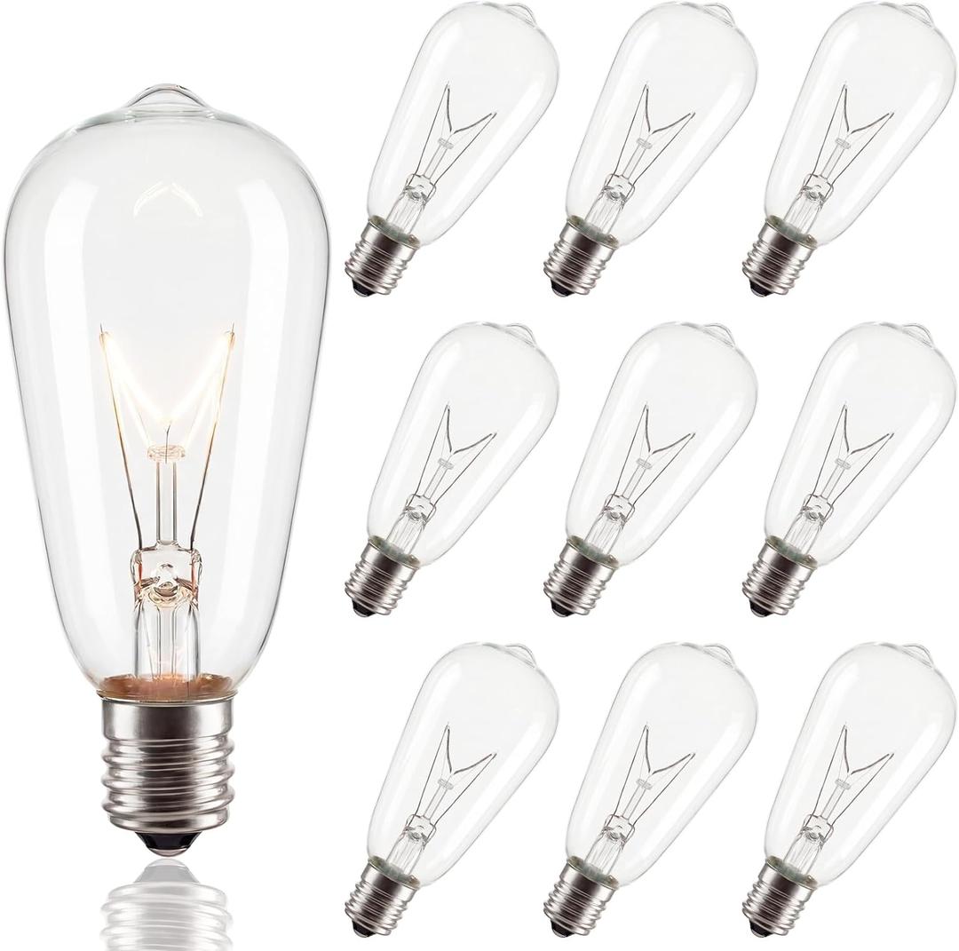 10-Pack Edison Replacement Bulbs ST40 Light Bulbs, 7W 120V E17 Screw Base, Edison Replacement Bulbs for Outdoor String Lights, Bulb for Patio Garden Backyard Decor, Warm White
