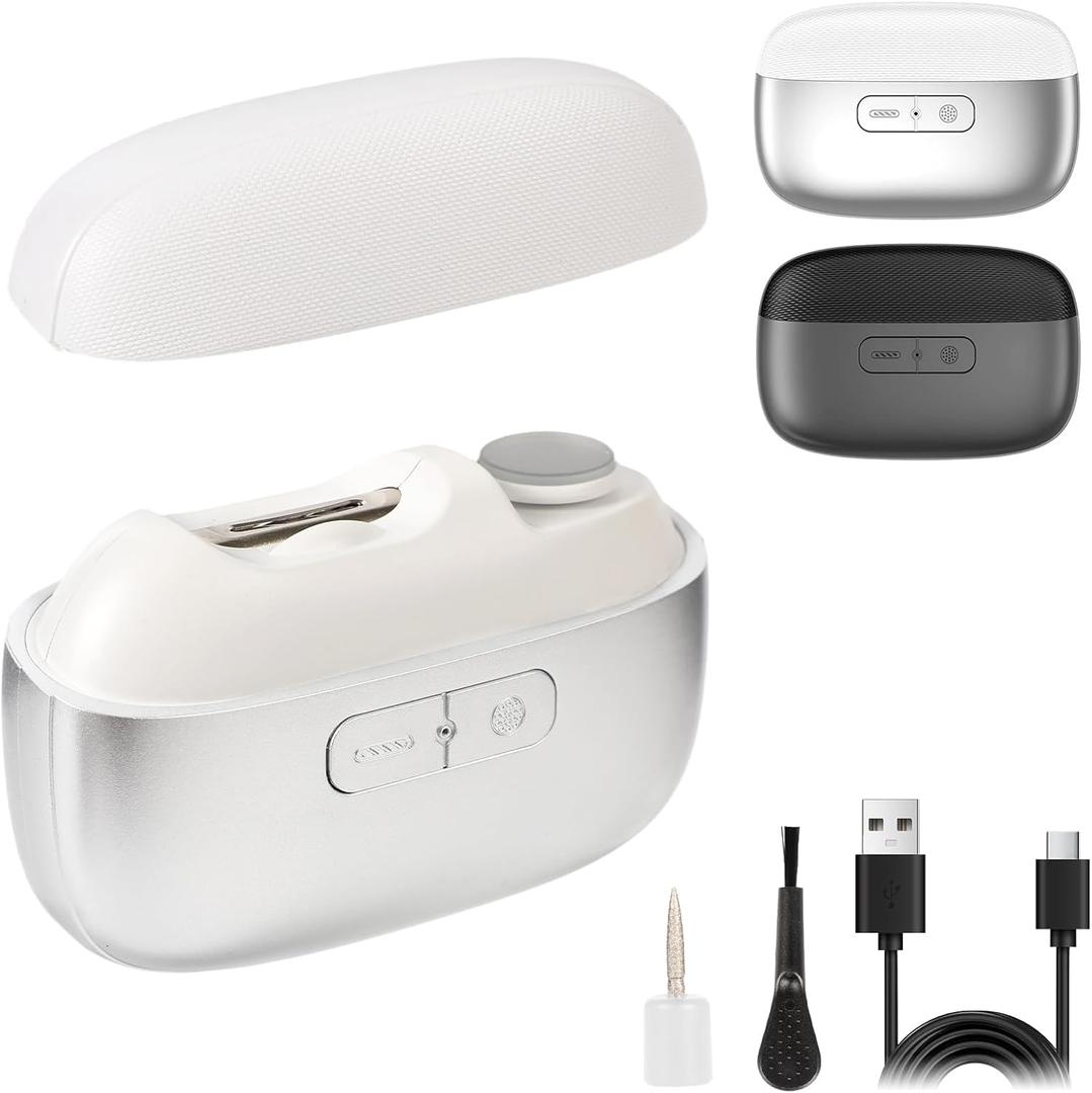 Electric Nail Clipper, 3-in-1 Automatic Nail Trimmer with Polishing & LED Light, Nail Scraps Storage, Portable Smart Nails Clipper for Seniors, Adults, Kids (Silver)