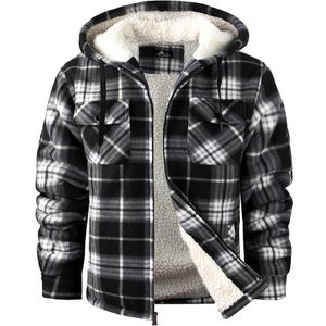 SCODI Men's Flannel Shirt Jacket Fleece Sherpa Lined Plaid Jackets Coat Full Zip Up Hoodie Winter Outwear (XX-Large, Black White)