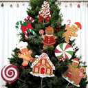 9Pcs Gingerbread Christmas Decorations Plastic Gingerbread Man House Tree Picks and Candy Cane Lollipop Tree Toppers for Holiday House Decor (Colorful)