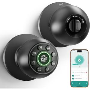 Fingerprint Door Lock - Smart Door Knob, Biometric Door Lock with Keypad Passcode Door Handle for Bedroom Home Office (Black)