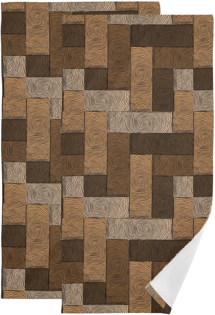 Brown Beige Hand Towels for Bathroom Set of 2, Rectangular Parquet Pattern in Wooden Style Kitchen Towels Soft Absorbent Decorative Fingertip Towels Tea Bar Face Towels for Gym Spa Chic Decor 14x28 (Chocolate)