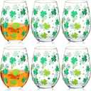 Maxcheck 6 Pack 18 oz St Patrick's Day Wine Glasses Green Shamrock Drinking Stemless Cup Red and White Wine Tumbler for Homes and Bars for Party Supplies Gifts