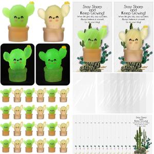 Wettarn 30 Sets Emotional Luminous Cactus Stress Ball Gifts Bulk Graduation Employee Appreciation Gift Cute Cactus Squeeze Funny Mini Stress Relief Ball Positive Cards for Teacher Coworker Nurse Staff (Green and Yellow)