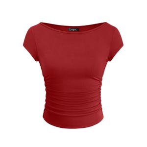 ZESICA Women's Summer Boat Neck Short Sleeve T Shirts 2026 Spring Slim Fit Y2k Going Out Crop Tops Basic Trendy Outfits, Red, XL (Red, XL)