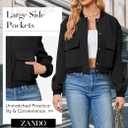 Zando Bomber Jacket Women 2026 - Short Cropped Jacket Women Button Down Long Sleeve Casual Varsity Jackets with Pockets (Medium, Black)
