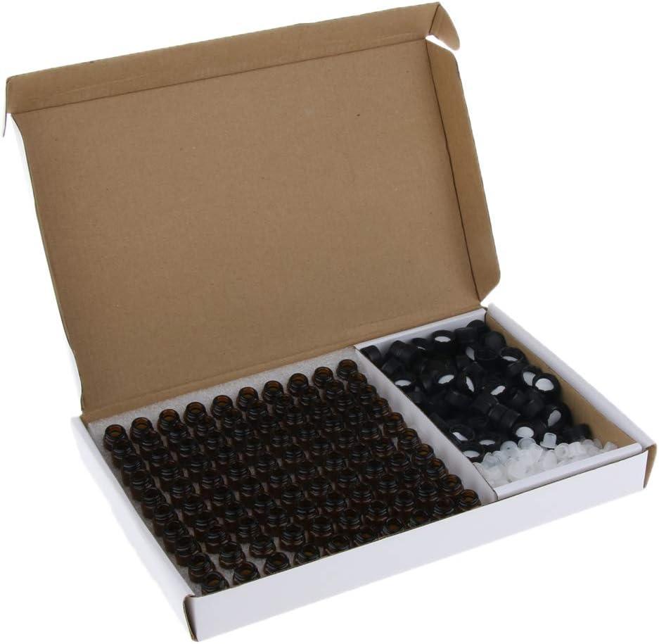 100 PCS Amber Glass Vials Essential Oil Bottle with Orifice Reducer (2ml)