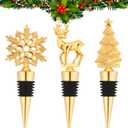 Christmas Wine Stopper 3PCS Christmas Decorations Bottle Stoppers for Party Decorations Wine Stopper Xmas Gift Decorative Gold Xmas Bottle Stoppers for Birthday Supplies Accessories Wedding Party