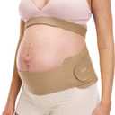 Frida Mom Dual Support Pregnancy Belly Band S/M, Maternity Belly Band with Ultimate Support Back, Hip & Pelvic, Adjustable, Lightweight, Breathable & Comfy, Supports Bump as Baby Grows, Clay