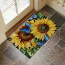 Sunflower and Blue Butterfly Indoor Door Mat for Entryway, 17x29.5 Inch, Floral Design Floor Doormat for Home Decor, Non-Slip Rug Mat for Living Room, Kitchen, Bedroom, Gifts for Garden Lovers