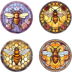 4 Pcs Colorful Bee Window Clings, Anti-Collision Window Clings Decals Removable Non Adhesive Vinyl Cling Window Stickers