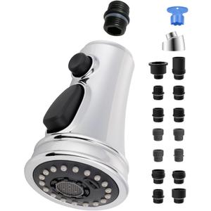 Hygie Rinse Universal Kitchen Faucet Head Replacement 3 Function Kitchen Faucet Sprayer with 15 Adapter Kit Compatible with Kohler/Moen/Delta Faucet, Pull Down Sink Faucet Spray Head, Chrome