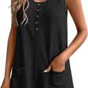 Ekouaer Women Rompers Waffle Summer Overalls Shorts Loose Jumpsuit with Pockets Casual 2025 Beach Outfits Vacation Clothes, L/XL, Black