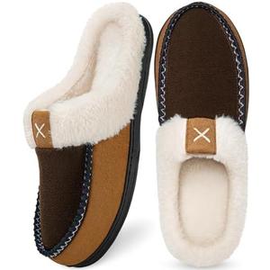 Homitem Mens Slippers Moccasins Memory Foam Fuzzy Slippers for Men Wool-Like Plush Fleece Lined House Shoes Indoor Outdoor Anti-Skid Rubber Sole Home Bedroom, Size 44/45