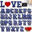 56Pcs Chenille Letter Iron on Patches,Sew On Preppy Letter Patches A-Z Alphabet Stickers for Clothing Backpacks Embroidered Applique Initial Patch Blue 2.2 inch