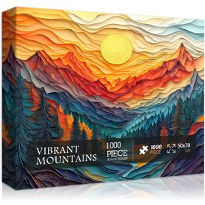 Mountain Puzzles for Adults 1000 Pieces, Nature Tree River Canyon Sunset Forest Landscape Jigsaw Puzzle Scenic, Colorful Paper Cut Art Themed, Difficult Hard Impossible Challenge for Adults