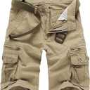 Men's Lightweight Multi Pocket Casual Outdoor Twill Cargo Shorts with Zipper Pockets with 8 Pockets No Belt (32, Khaki)