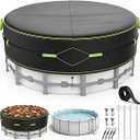 16Ft Round Pool Cover for Above Ground Pools, Safety Solar Pool Covers with Reflective Strips, Rope and Luminous Nails, Upgraded Thicker Oxford, PU Tarp Snug, UV Protected, Windproof, Tear Resistant