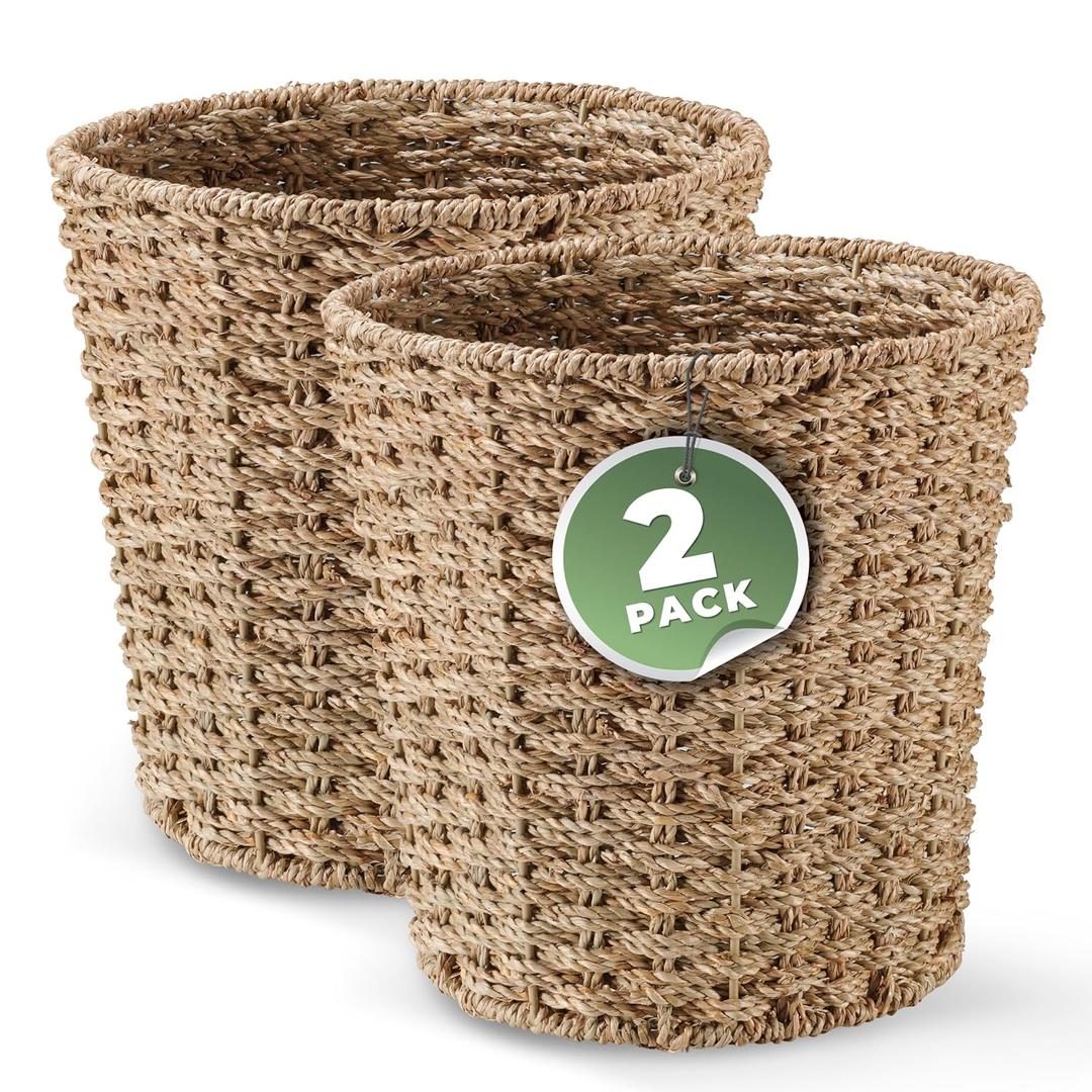 84ECO 2-Pack 3 Gallon Wicker Trash Cans for Bathroom, Bedroom, Office - Decorative Waste Basket (Natural Paper, 3 Gallons)
