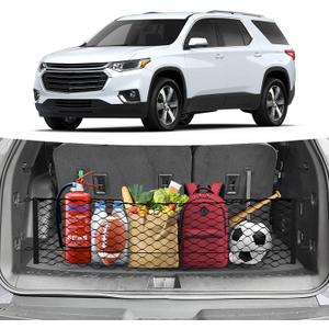 Canvcle Trunk Cargo Net for 2018-2025 2026 Chevrolet/Chevy Traverse Accessories Envelope Style Mesh Trunk Net Organizer and Storage Stretchable Adjustable Elastic Nylon Rear Cargo Netting with Hooks