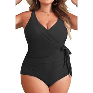 Yonique Plus Size One Piece Swimsuits for Women Tummy Control Bathing Suits Full Coverage Swimwear (Black) Size 18 Plus