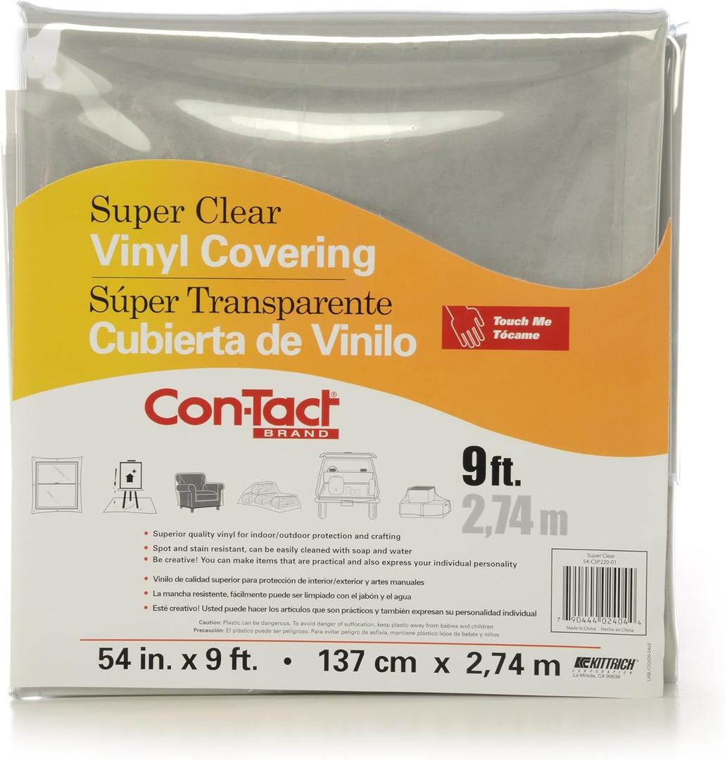 Con-Tact Brand Multipurpose Vinyl Covering, 54-Inches by 9-Feet, Heavy Clear