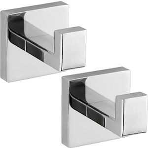 Towel Hooks for Bathrooms, Heavy Duty Wall Mounted Stainless Steel Modern Hook, 2 Pack Ideal for Hanging Towels, Robes, Coats, in Kitchen, Bedroom, Bathroom, or Hotel (2, Chrome Polished)