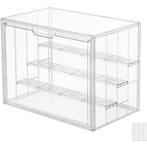 Clear Acrylic Display Case Upgrade 4 Tier Figure Display Cases with 3 Movable Dividers, Stackable Display Box Showcase with Magnetic Door for Collectibles (Large-1pack)