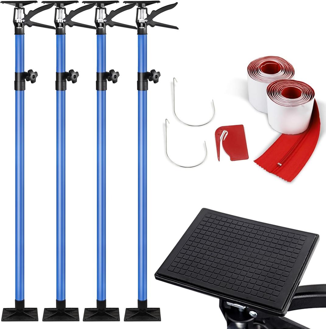 10 Foot Dust Barrier Poles, 4 Pack Dust Containment Poles with 2 Heavy-Duty Zippers for Dust BarriersBlue