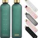 32oz Water Bottles with Times to Drink, Motivational Water Bottle with Time Marker, BPA Free Reusable Water Bottle with Hydrating Reminder for Gym Fitness Workout Travel (Green)