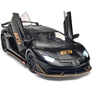 OANMYJJO Car Toys for Boys 1/18 Diecast Cars SVJ 63 Model Car Kits,Collectibles Model with Light and Sound,Race Cars for Kids Ages 3 Year and UPBlack