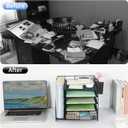 Desk Organizer with Drawer and Pen Holder, 5-Tier Paper Letter Tray Organizer with File Holder, Suitable for Workspace Organizer Office Supplies Storage (Black)