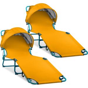 Colorsoul 2 Pack Tanning Chair with Sun Canopy,Adjustable 4-Position Beach Lounge Chair for Adults,Heavy Duty Folding Outdoor Lounge Chair,for Patio Poolside Sunbathing,UPF 50+,300 LBS,Yellow, 79 inches x 22 inches x 10.26 inches