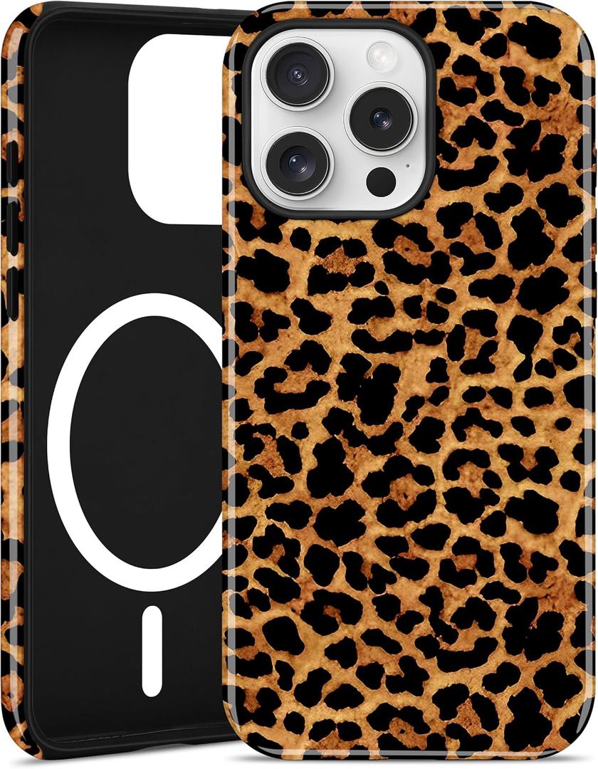 Jusy Compatible with MagSafe Brown Leopard Print Phone Case for iPhone 11 Pro Max, Trendy Luxury Magnetic Soft TPU and Hard PC Protective Phone Cover for Women Girls - Leopard