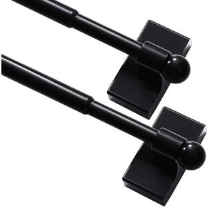 Turquoize 2 Pack Magnetic Curtain Rods for Metal Doors 1/2" Multi-Use Versatile Adjustable Appliance Magnetic Rod Extends from 16 inch to 28 inch Magnetic Cafe Curtain Rod, Black, 2 Pack