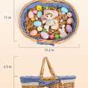 Easter Basket with Grass, 12 Plastic Eggs and Bunny Charm, Medium Oval Wicker Picnic Gift Basket with Lined Interior for Kids Egg Hunt, Candy, Toys, Spring Decor and Table Centerpieces, Blue Gingham