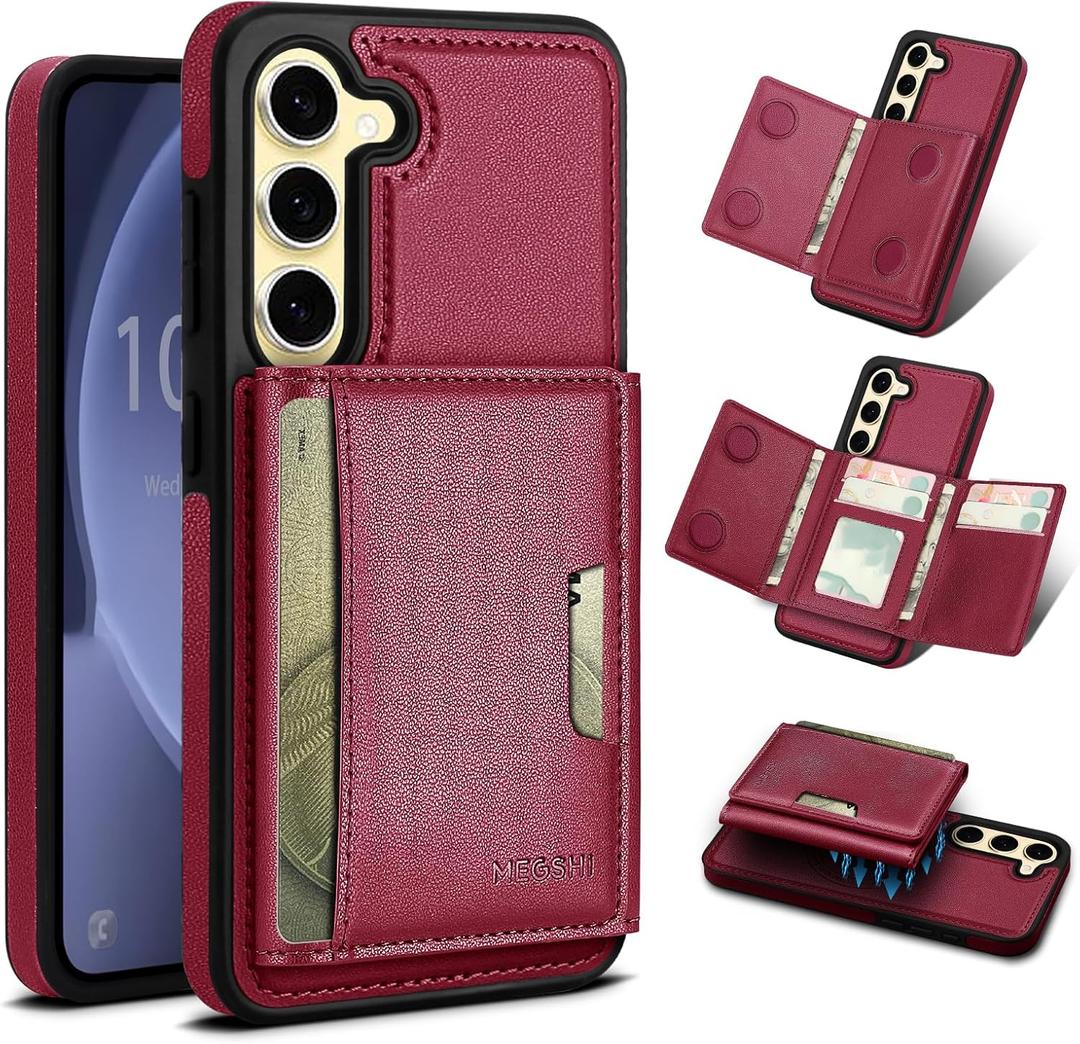 for Samsung Galaxy S23 Wallet Case, 2-in-1 Detachable Magnetic Wallet Case, Card Holder RFID Blocking, Fashionable Faux Leather Card Slot & Folding Design (Red)