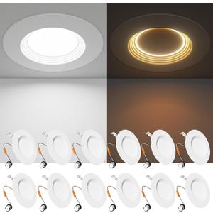 Ensenior 5/6 Inch 5CCT LED Can Lights with Night Light 12 Pack, Retrofit Led Recessed Lighting, Baffle Trim, Dimmable, 9W=110W, 1000LM, IC Rated - FCC