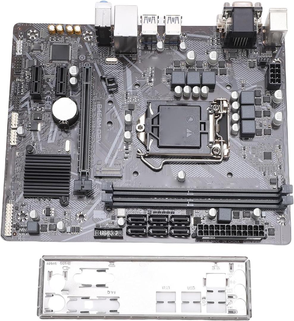Zyyini B460M D2V Motherboard, LGA1200 64GB 2X DDR4 DIMM Gaming Keyboard for i9 i7 i5 i3 10th Gen CPU, 6X S ATA III Port, DVI and VGA Output, M.2 Slot, USB 3.2