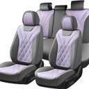 Coverado Car Seat Covers Full Set, Seat Covers for Cars, Waterproof Leather Automotive Seat Cover, Universal Car Interior Protectors Cushion for Most Cars Gray_Pruple