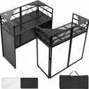 DJ Booth - Adjustable Height (33inch / 37.8inch), Portable DJ Table Stand with Carry Bag, Black & White Blackout Cloth, Foldable DJ Facade Booth for Event, Parties, Festival, Clubs (41.1 x 20.5inch)