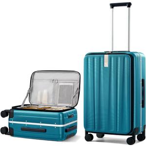 Hanke 24 Inch Medium Checked Luggage, Top Opening Aluminum Frame Suitcase Durable PC Hard Shell, Top-Open Easy Access, Explosion-Proof Zipper, 8 Spinner Wheels, Medium 5-7 Day Business & Family Trip, Carribean Blue