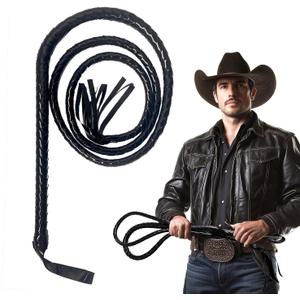 73" Cowboy Costume Whip, Faux Leather Halloween Prop for Cosplay,Western Theme Parties and Role Play for Adults & Kids (Black)