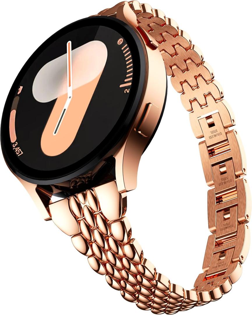 GELISHI Slim Metal Band Compatible with Galaxy Watch 7 Band 6 5 4 FE 40mm /44mm Women, 20mm Thin Stainless Steel Strap for Galaxy Watch 6 Classic 43mm/47mm/ 4 Classic 42mm/46mm /5 Pro 45mm (Rose Gold)