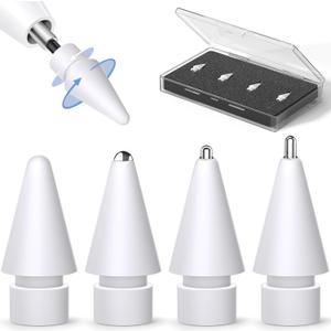 Upgraded Replacement Tips for Apple Pencil Pro/2nd/1st/USB-C Anti-Slip and wear Resistant Design 240Hz Precise Touch Compatible with iPad Pro/Air/Mini Silent,Painting(4 Pac Mix Metal Tips)