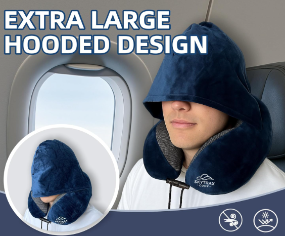 Travel Pillows - 100% Pure Memory Foam Neck Pillow for Airplanes, Comfortable Breathable Cover, 360° Support Stowable Pillows for Sleeping, Car, Airport Travel Essentials, Navy Blue