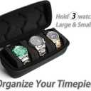 Watch travel case, watch storage box organizer, hard watch case holder with flexible foam inserts (BLACK, 3 INSERT)