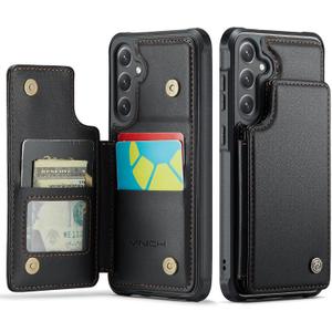 Vinich for Samsung Galaxy S24 Wallet Case with Card Holder, RFID Blocking Credit Slots Kickstand Shockproof Phone Cover Fit for Galaxy S24 6.2" Black